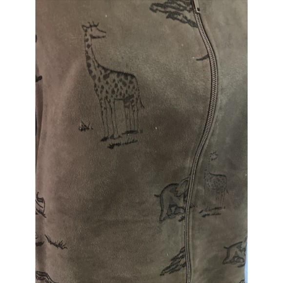 Kenneth Too 2 piece set brown PXL zip up long sleeve collared pants animal print - Picture 4 of 10